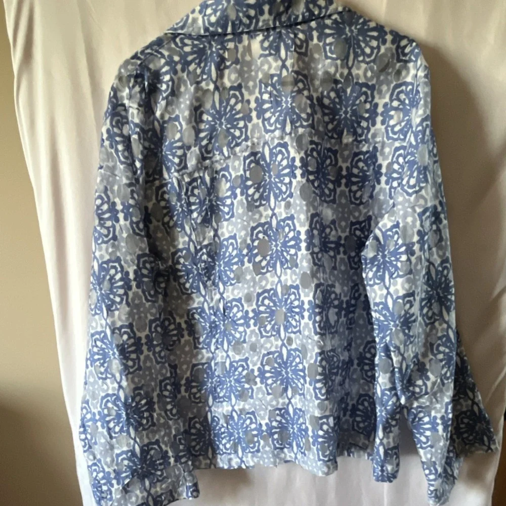 Ruby Rd. Collared Floral Blue Button-Up Shirt 16W Rayon Polyester Linen - Picture 4 of 4